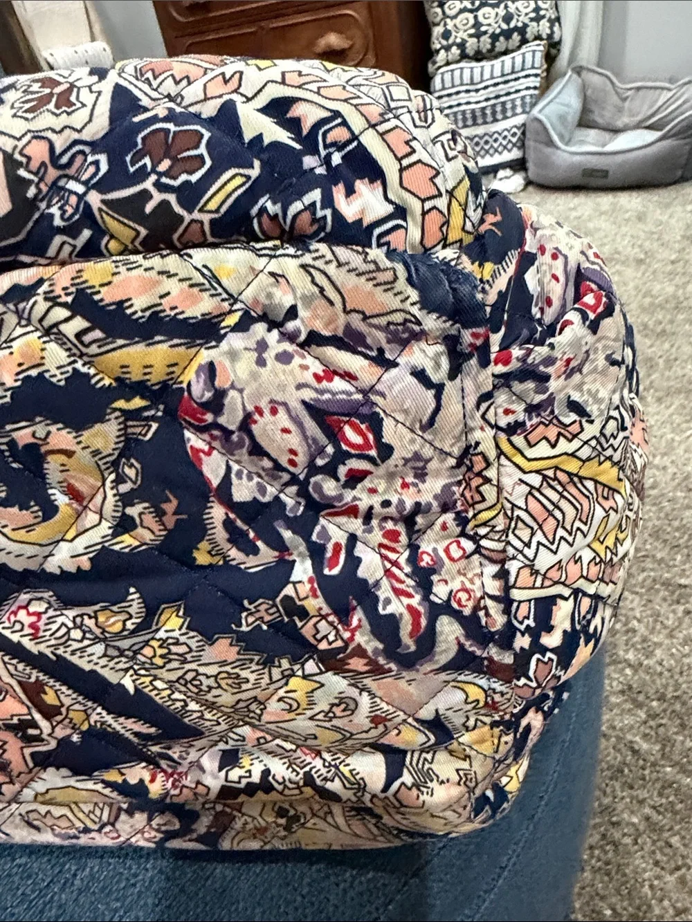 Vera Bradley Multicolor Paisley Print Backpack with Navy Trim. Very Large.